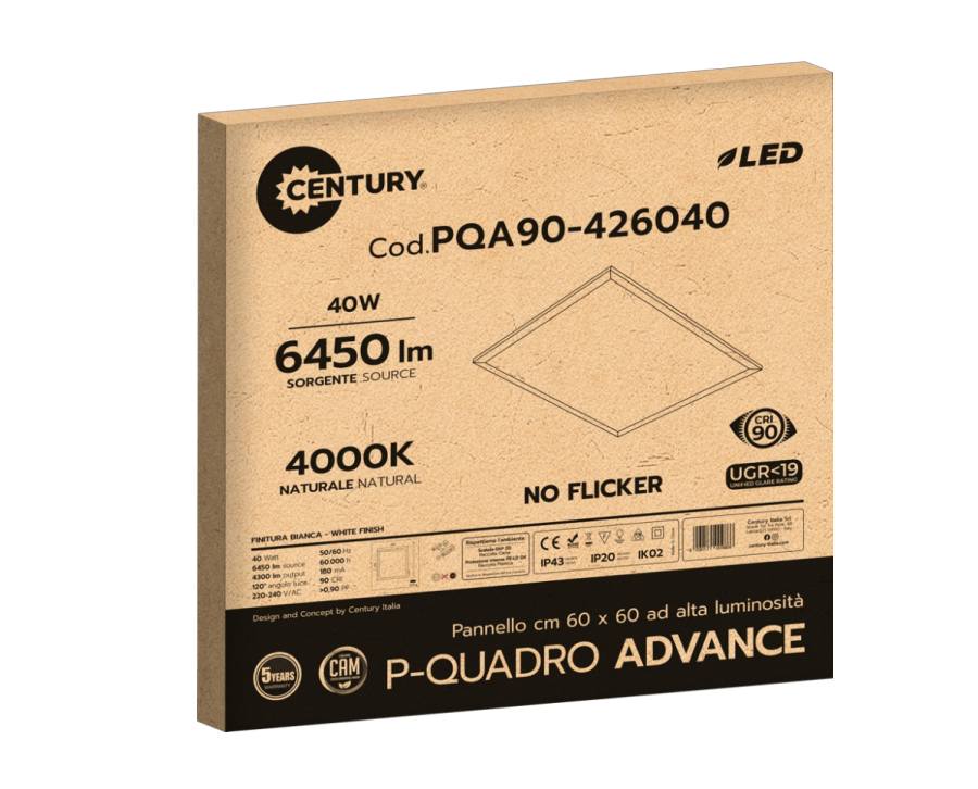 confezione pannello led century p quadro advance 60x60 40w 4000k cri90 confezione pannello led century p quadro advance 60x60 40w 4000k cri90