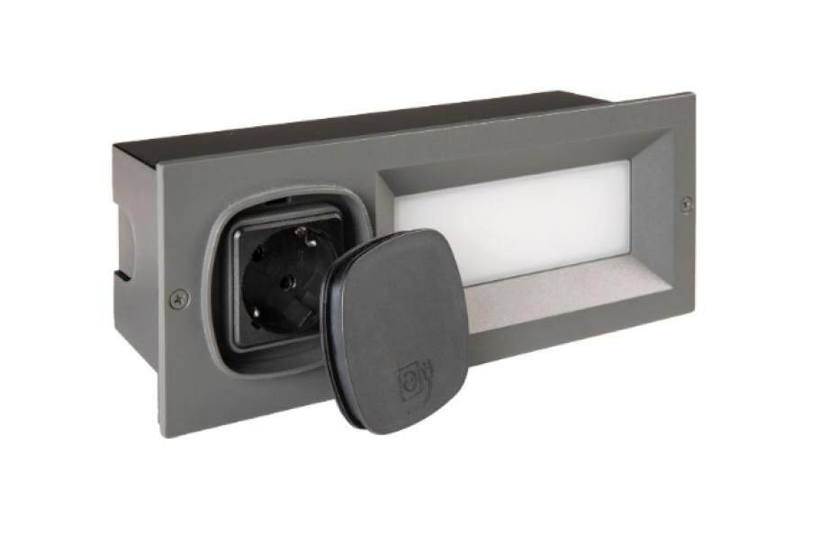 segnapasso led incasso parete grafite con presa e diffusore opalino segnapasso led da incasso a parete grafite con presa e diffusore opalino