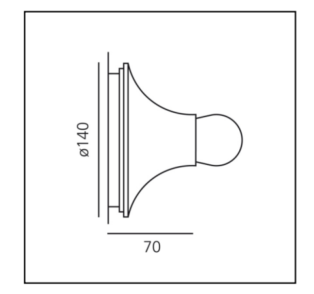 schema dimensionale lampada teti artemide 140 mm 70 mm disegno tecnico lampada teti artemide diametro 140 mm sporgenza 70 mm