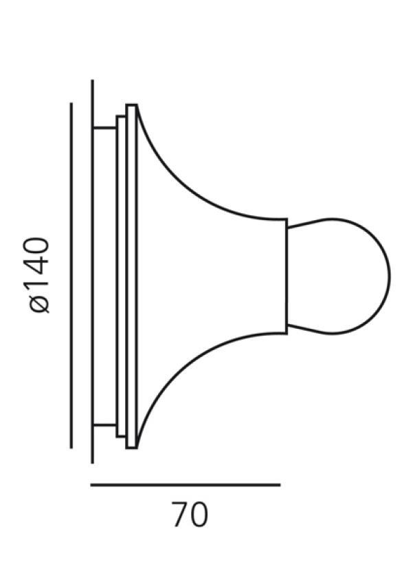 disegno tecnico applique artemide teti diametro 140 mm profondita 70 mm schema dimensionale applique artemide teti diametro 140 mm profondita 70 mm
