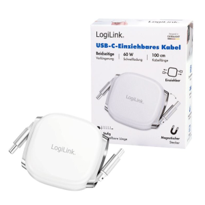 Cavo usb-c bianco retrattile fino a 1m 60w  - 080162