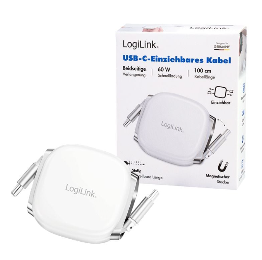 cavo usb c retrattile logilink con ricarica pd 60w 100 cm cavo usb c retrattile logilink power delivery 60w 100 cm