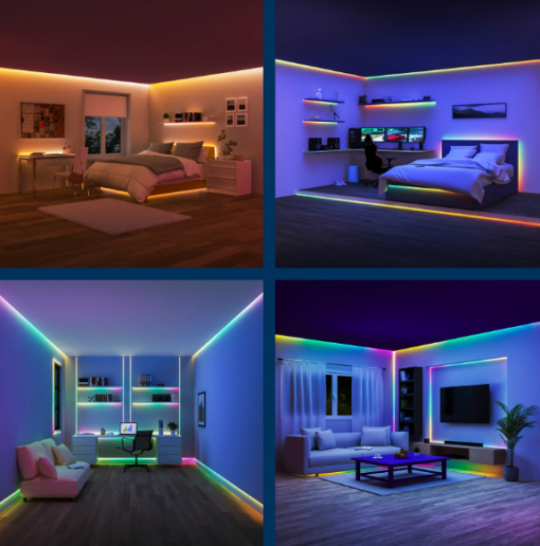 striscia led wiz installata in camera con illuminazione perimetrale multicolore