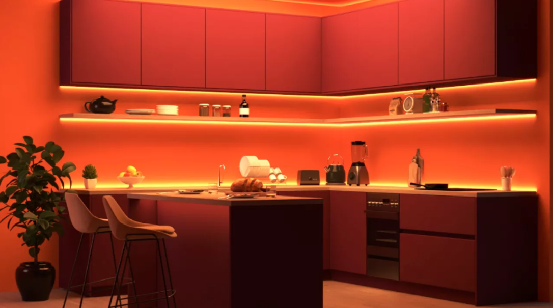 installazione striscia led wiz in cucina luce ambiente striscia led rgb installata in cucina illuminazione perimetrale