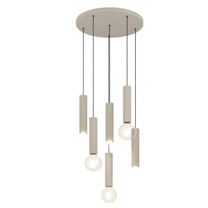 Lampadario sospensione in acciaio color sabbia 3xe27 + 3xgu10   fariolo - 902524