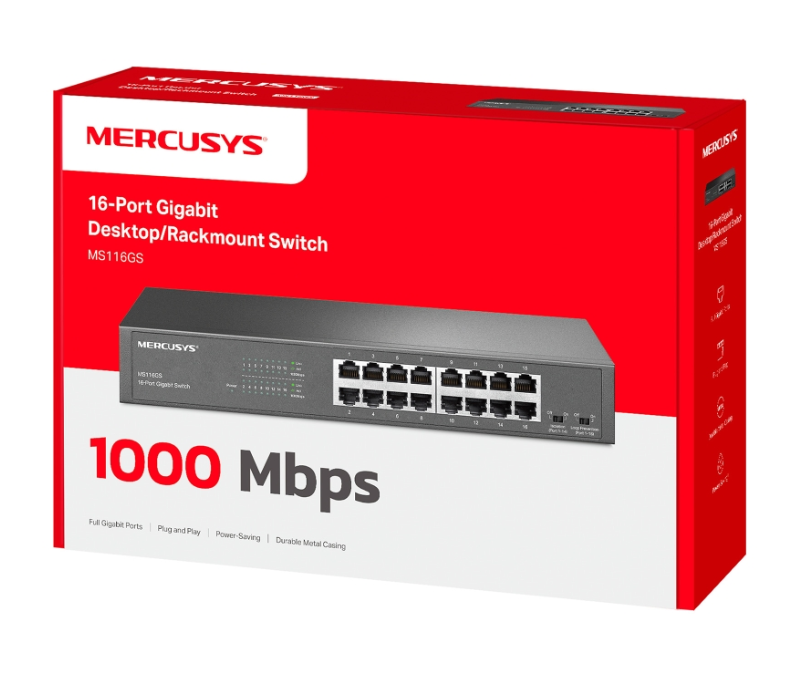 switch gigabit 16 porte mercusys ms116gs desktop rack in metallo