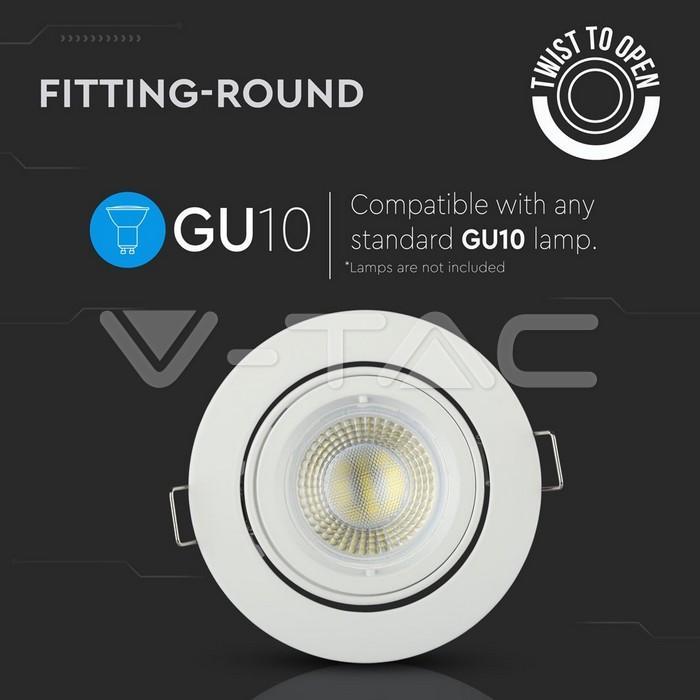 Corpo faretto rotondo V-tac 1xGU10 95x32mm bianco VT-775 - 3645 05