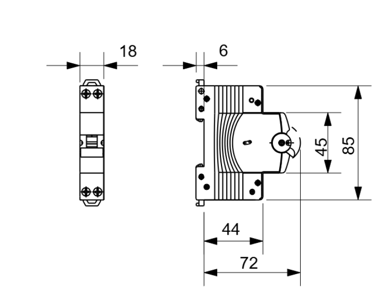 disegno tecnico interruttore magnetotermico 2 poli compatto Gewiss vista dimensionale