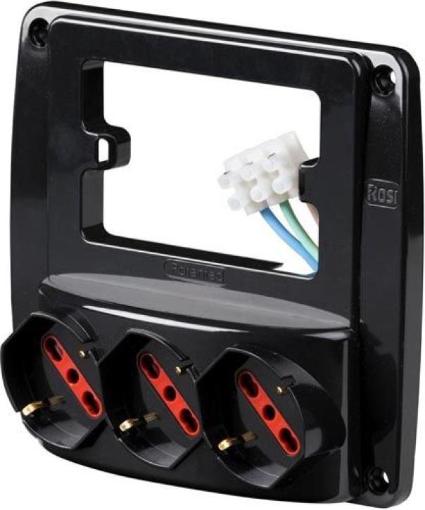 Multipresa da parete Rosi Materiale Elettrico Emilia Smart 2P+T 10/16A nero - RS94133 01