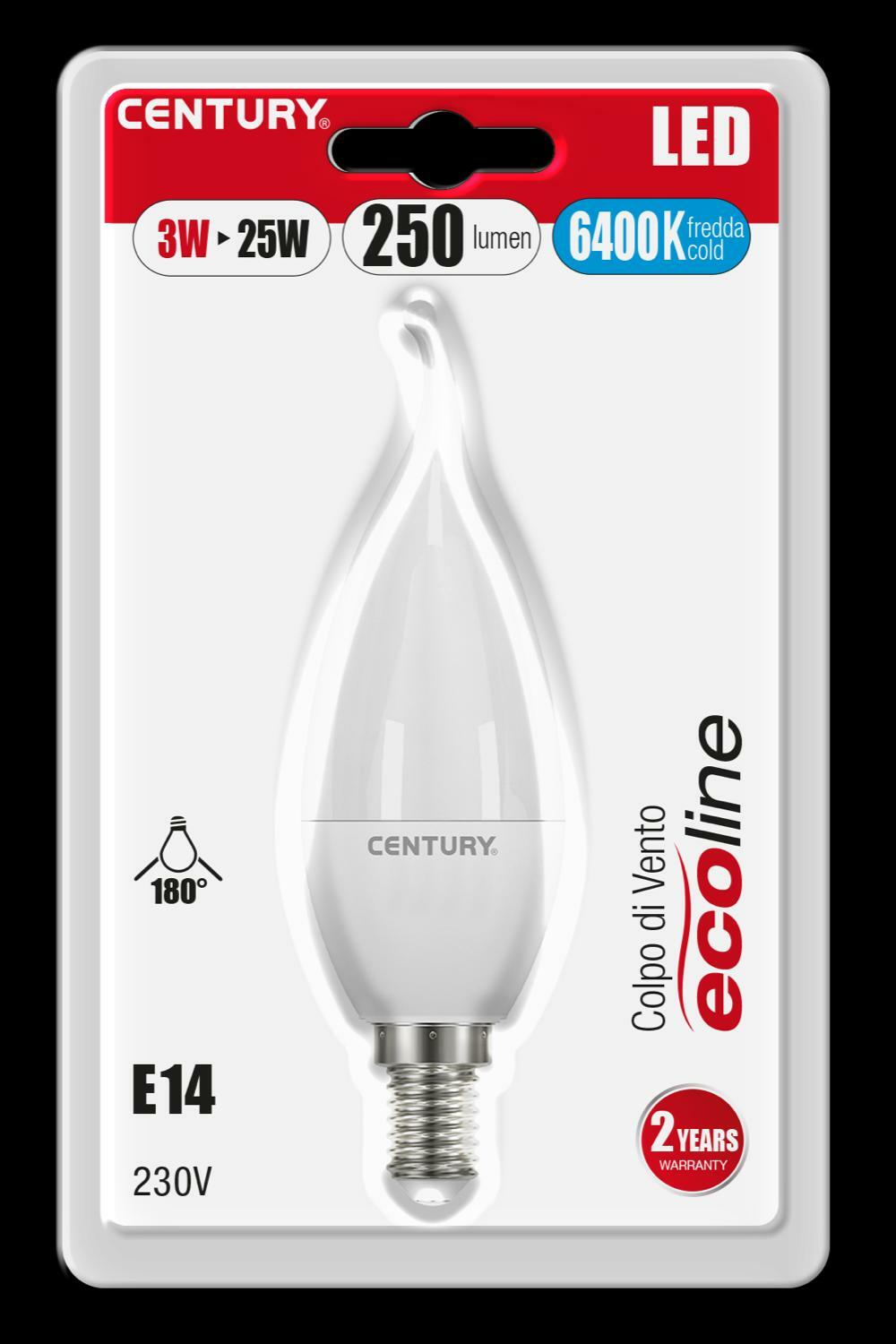 century century lampadina led ecoline colpo di vento 3w attacco piccolo e14 luce freddissima 6400k elm1c-031464bl - foto 1