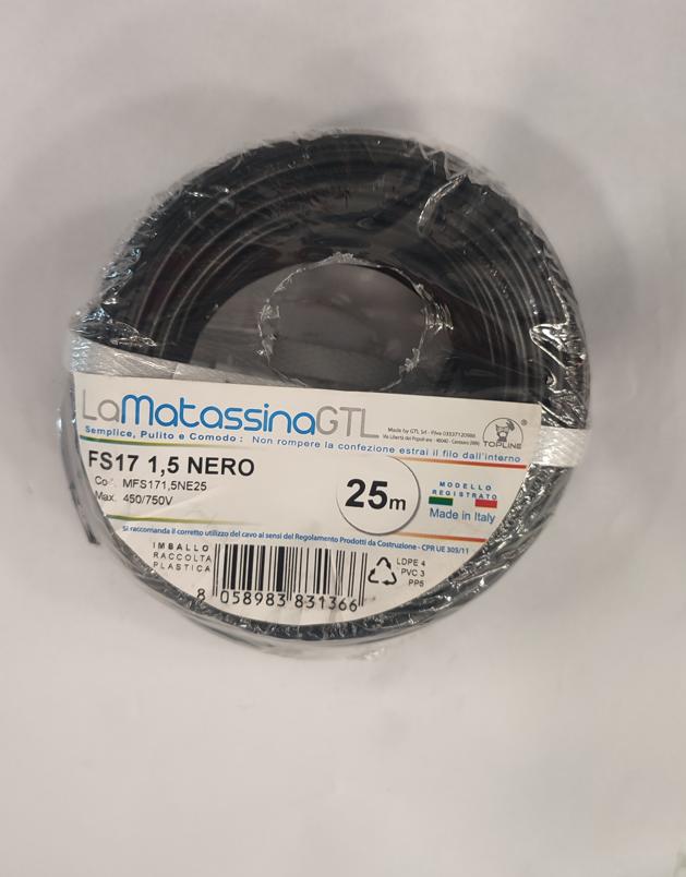 GO-AT TOPLINE 25MT DI CAVO UNIFILARE FS17 SEZIONE 1,5MMQ COLORE NERO MFS171,5NE25 01