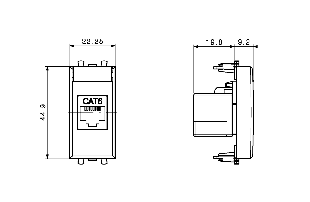 Presa RJ45 AVE Life S44 cat 6 UTP 1 modulo nero - 442027C6 02