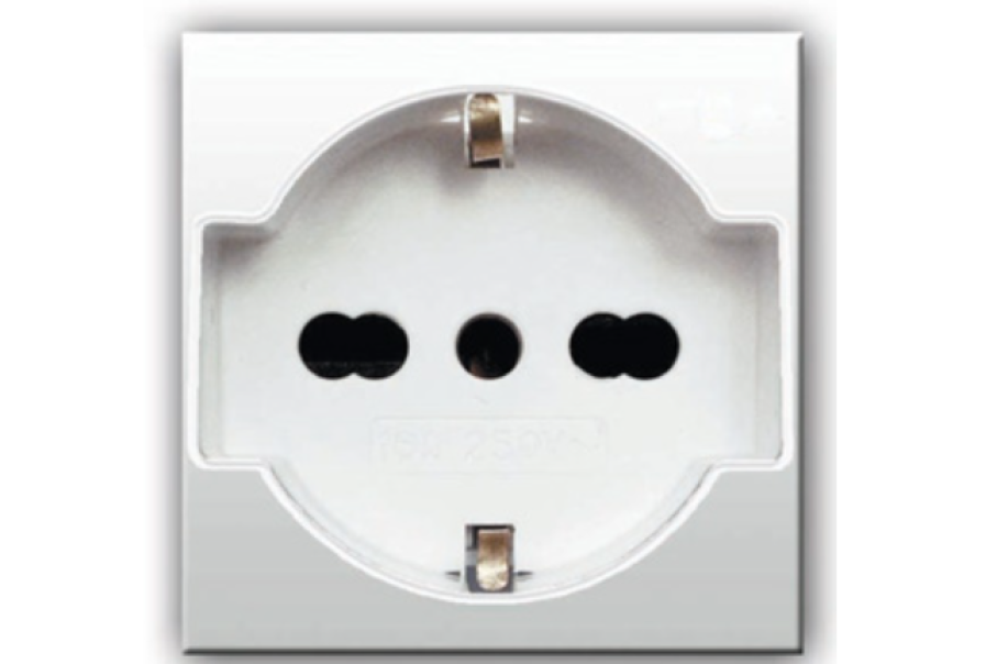 Presa Schuko bipasso AVE Domus S44 2P+T 10/16A 2 moduli bianco - 441090/15TS 01