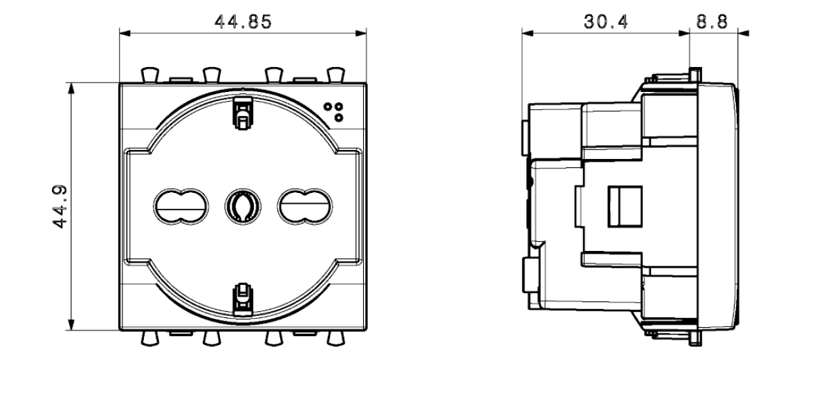 Presa Schuko bipasso AVE Domus S44 2P+T 10/16A 2 moduli bianco - 441090/15TS 02
