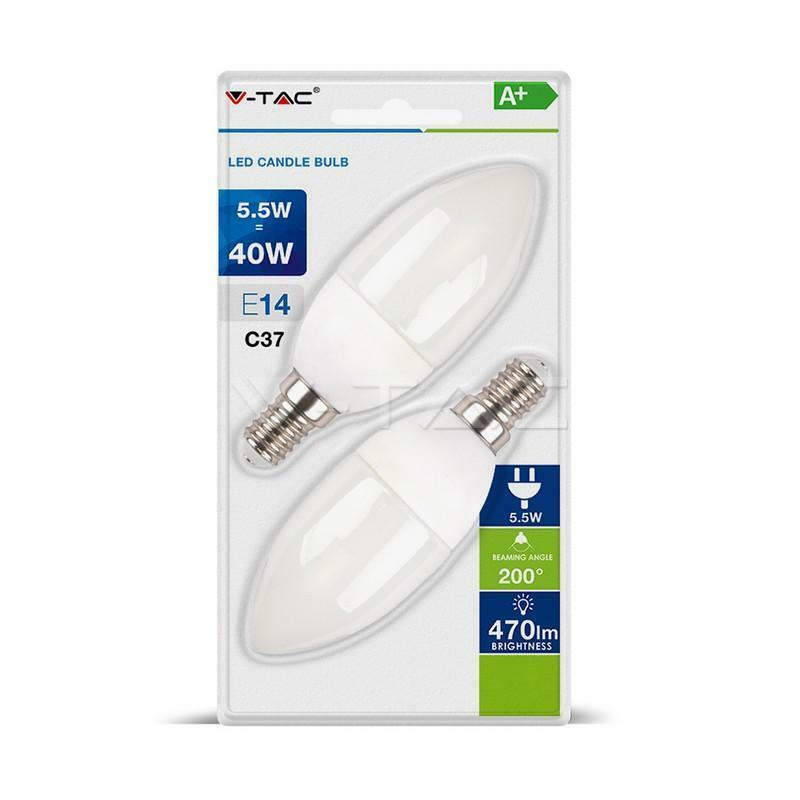 v-tac v-tac 2 lampadine candela filamento led 5,5w attacco piccolo e14 luce freddissima 6400k vt-2106 7293 - foto 1