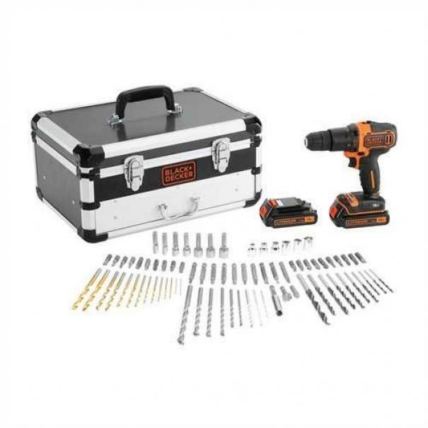 black & decker black & decker trapano avvitatore a percussione con doppia batteria 18v in valigetta premium con cassetto contente 80 accessori confezionati in due giftset estraibili bdc718as2f-qw - foto 1