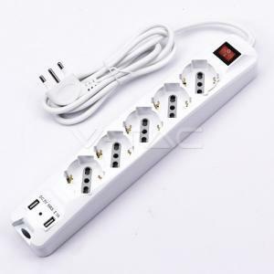 Multipresa 5 prese10/16a bipasso/schuko 2 prese usb con interruttore luminoso colore bianco 8715