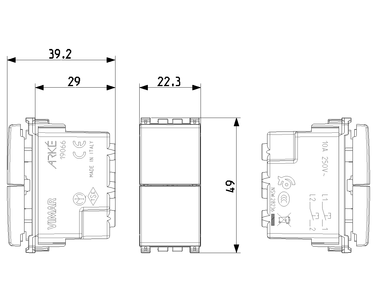 Due Pulsanti Vimar Indipendenti NO+NO 10u202fA, Serie Arku00e8 Metal - 19066.M 02