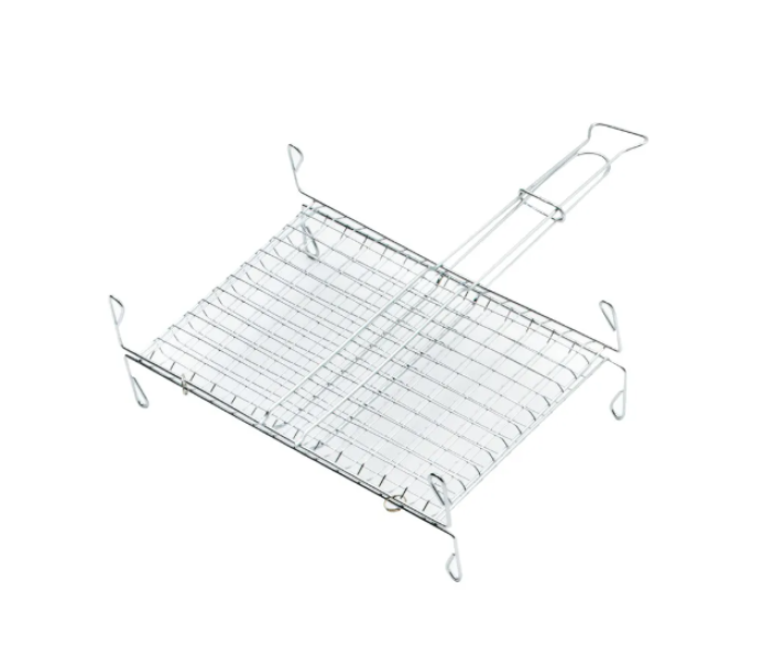 griglia doppia cromata 40x28 con manico per barbecue