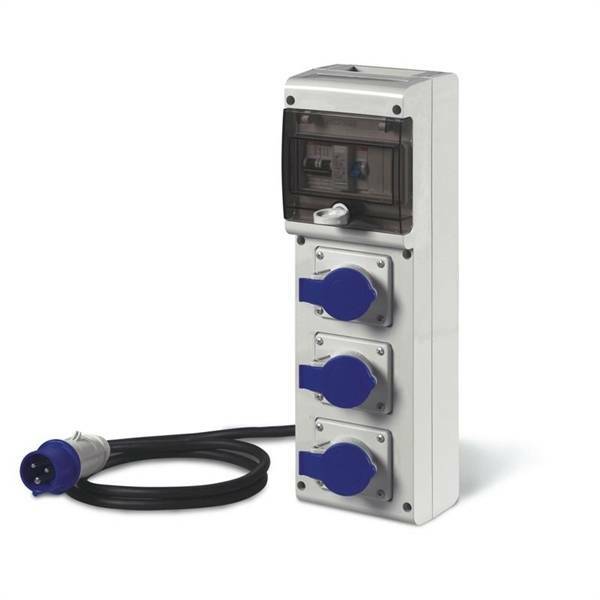 Quadro di distribuzione portatile Scame IP44 con tre prese IEC 309 2P T 16A e cavo