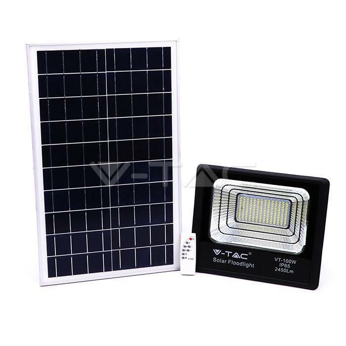 v-tac v-tac kit pannello solare e proiettore led 35w luce naturale 4000k in alluminio colore nero vt-100w 8576 - foto 1
