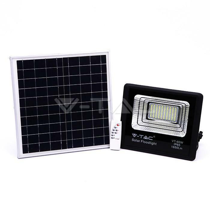 v-tac v-tac pannello solare e proiettore led 20w luce fredda 6000k da esterno ip65 colore nero vt-60w 94010 - foto 1
