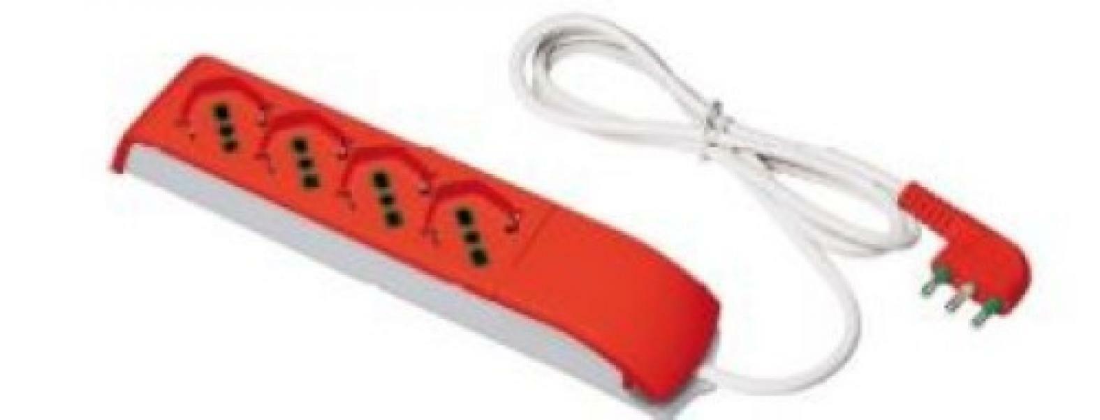 fanton fanton fido multipresa usp a 4 uscite 2p+t 16a bipasso con cavo da 1,5 metri colore bianco e rosso 410112 - foto 1