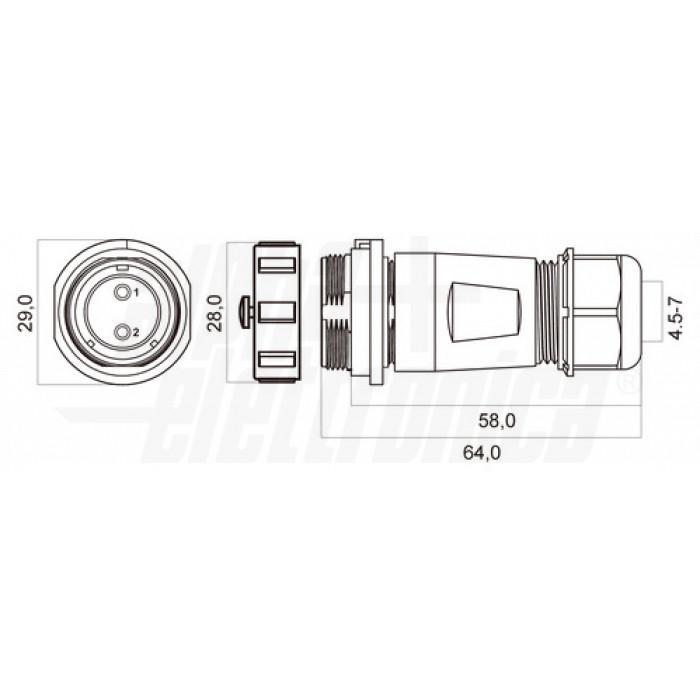 Presa volante SP21 Alpha Elettronica 2P max 30A - 44-58 02