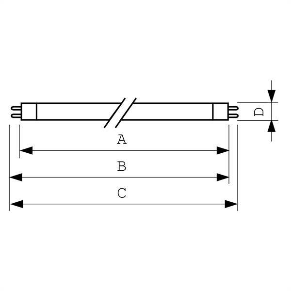disegno tecnico tubo fluorescente t5 g5 lunghezza 23 cm diametro 16 mm