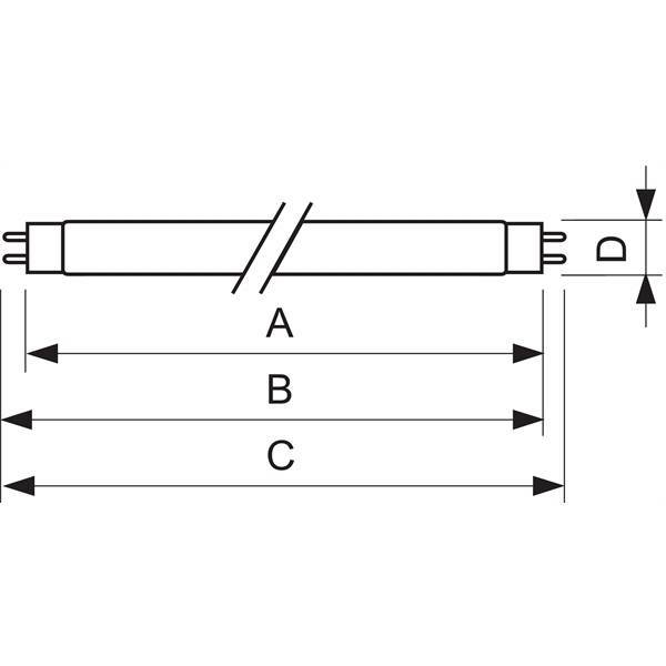 disegno tecnico tubo t8 150 cm con quote a b c